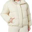 Amazon Essentials Women's Relaxed-Fit Mock-Neck Short Puffer Jacket (Previously Daily Ritual), Sand, 4X