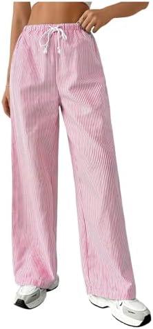 GORGLITTER Women's Striped Baggy Drawstring Waist Pants Y2k Straight Leg Loose Trousers, L