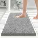 Smiry Luxury Chenille Bathroom Rugs 24x16, Extra Soft and Absorbent Shaggy Bath Mat, Machine Washable, Non-Slip Plush Carpet Runner for Tub, Shower, and Floor, Home Decor Accessories, Light Grey