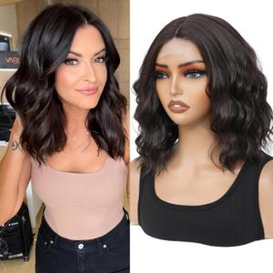 Dark Brown Synthetic Bob Wigs for Black Women Short Wavy Bob Curly Wig Heat Resistant Bob Wigs for Daily and Party