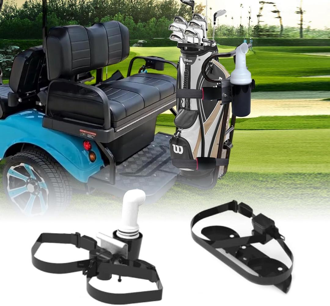 No Drilling Golf Cart Bag Holder Attachment with Sand Bottle Kit,Adjustable Golf Cart Rear Seat Bag Rack Compatible with Evolution Golf Cart D2 Classic Carrier & Forester,Better Fixation