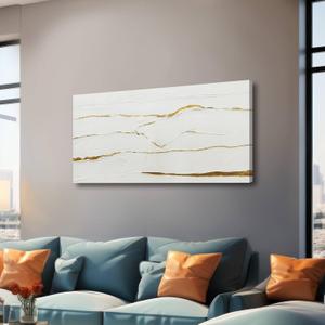 WINKAILIN Minimalist Wall Art Gold Line Prints on White Blackground Office Posters White Abstract Canvas Wall Decor for Living Room Kitchen 24x48 Inch