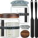 Wissy&Konny Sourdough Starter Jar 2Pack 35OZ with Ounce Scale Line,Date Marked Feeding Band, Thermometer, Sourdough Jar Scraper, Cloth Cover & Wood Lid, Wide Mouth for Sourdough Bread Baking