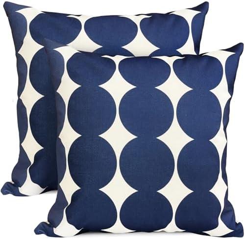 RYSMIYOU Decorative Throw Pillow Covers Set of 2 Blue Fashion Polka dot Pillow Covers 18x18 Inch Throw Pillow Cover Linen Pillowcase Farmhouse Outdoor Pillow Covers for Couch Sofa Living Room