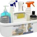 Multi-Purpose Plastic Cleaning Caddy with Handle, Shower Caddy Organizer/Storage Basket/Totes Portable for Bathroom Supplies, Cleaning Products, Under Sink Tool, Housekeepers (White) (1 Pack)