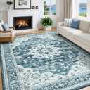 8x10 Area Rugs for Living Room, Blue White Boho Large Washable Rug