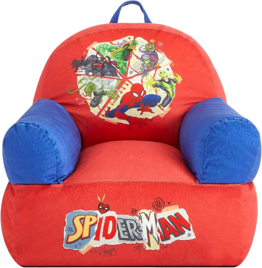 Idea Nuova Marvel Spiderman Kids Sofa Bean Bag Armchair, Soft Plush Lounge Chair for Bedroom or Playroom, 17 inches x 17 inches x 20 inches