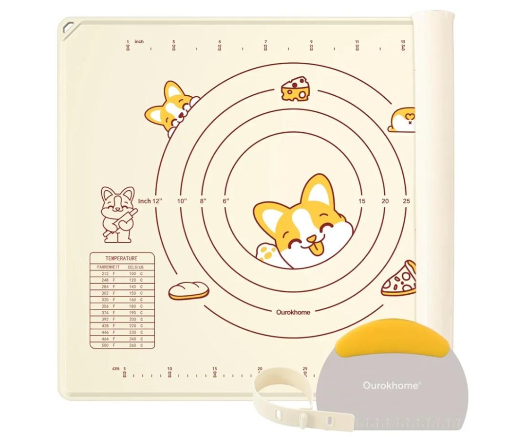 Ourokhome Silicone Baking Mat Sheet and Pastry Dough Cutter, 0.5 Inch Thick 20'' X 16" BPA free Silicone Rolling Mat, Non-Stick and Anti-Slip, Dishwasher Safe (Beige)