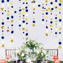 46 Ft Navy Blue and Gold Circle Dots Garland Royal Blue Hanging Paper Polka Dot Streamer for Birthday Wedding Bridal Baby Shower Graduations Nautical Ahoy Achor Pirate Theme Party Decorations Supplies
