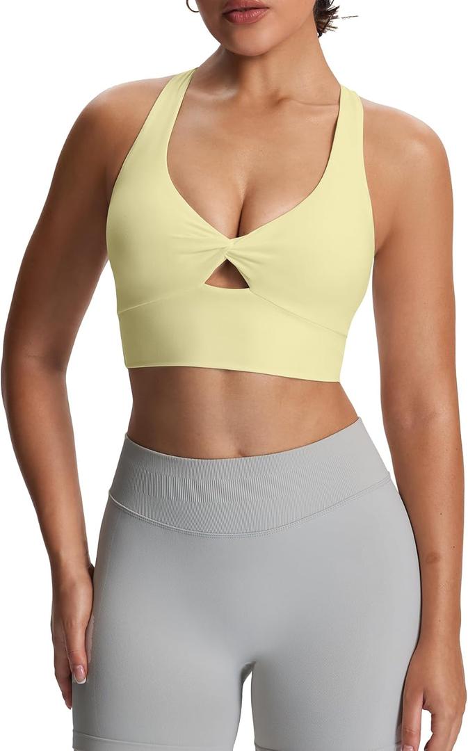 Aoxjox Women's Workout Sports Bras Twist Front Fitness Training Gym Bra Yoga Crop Lola Tank (Pastel Yellow, Small)