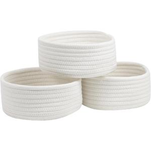 Small Basket, Set of 3 Small Woven Baskets, Cotton Rope Baskets for Organizing, Cute Mini Tiny Baskets for Nursery, Decorative Boho Round Storage Basket Bathroom Organization Bin (White)