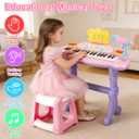 deAO Piano Keyboard Toys 37 Keys Toddler Pianos with Stool Microphone,Pink
