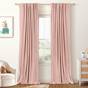100% Blackout Shield Linen Blackout Curtains for Bedroom 96 Inches Long, Back Tab/Rod Pocket Living Room Drapes, Thermal Insulated Blackout Curtains 1 Panels Set, 50" W x 96" L, Blush Pink