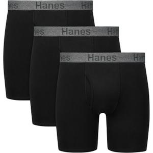 Hanes Men's Stay Dry Pouch Boxer Briefs, Performance Stretch Boxer Brief With Leak Protection, 3-pack (Black, S)