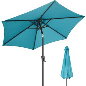 FLAME&SHADE 9ft Patio Umbrella Outdoor - Table Umbrella with Push Button Tilt and Crank, UV Protection, 6 Sturdy Ribs, Market Umbrella for Garden, Deck, Backyard, Lawn, Pool and Beach(Aqua Blue)