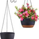 Set of 2 Hanging Planters for Indoor Outdoor Plants, 10 Inch Self-Watering Hanging Flower Pots with Drainage Hole & Removable Water-Storage Tray (Hooks)