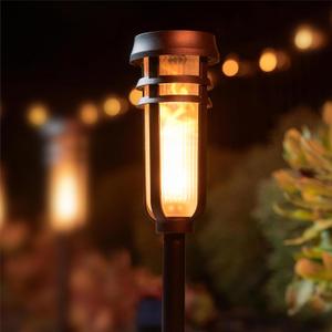 FoxFlame Metal Solar Torch Lights-Adjustable Height (24"- 0"), Outdoor Garden Decor with Patented LED, Waterproof Solar Tiki Torches for Yard,Patio,Garden Pathway,Matte Black1 Pack