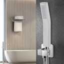 NearMoon Brass Hand Held Shower Head, Luxury High Pressure Shower Kit with Wall Connector and Hose Set, for Bathroom Showering System Contemporary Square Style (Chrome Finish)