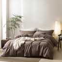 Linen Feel Light Chocolate Brown Duvet Cover Queen Size 90'' L x 90'' W, 100% Washed Cotton Duvet Cover with Zipper Closure Plus 2 Pillowcases, Oeko TEX Standard Certificated