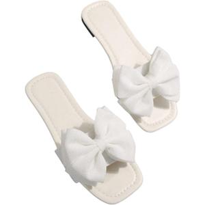 Verdusa Women's Bowknot Flat Sandals Summer Open Toe Slide Slip On Sandals (11, White)