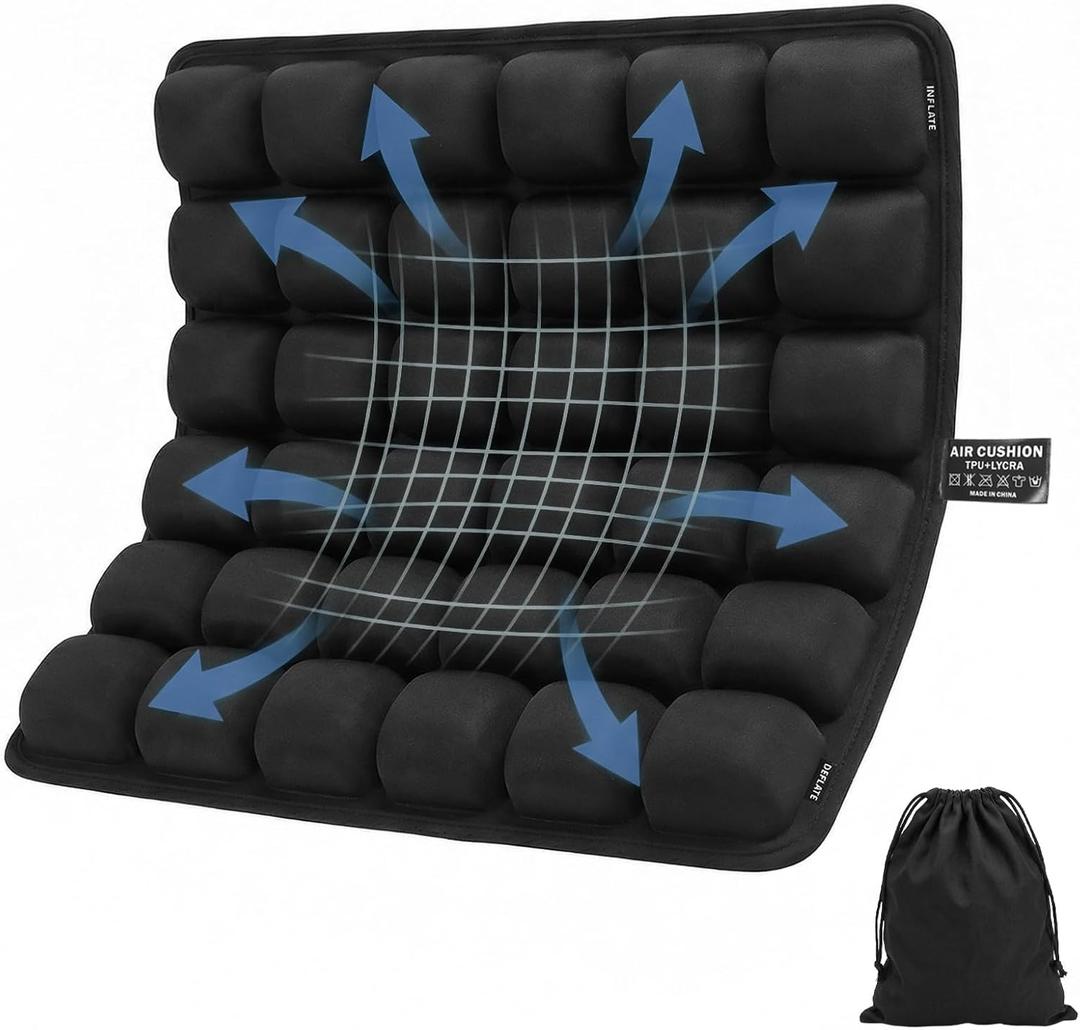 Upgraded Inflatable Travel Seat Cushion for Airplane and Car, Portable Air Cushion for Long Flights, Office Chair and Wheelchair, Pressure Relief Seat Pad for Sitting Comfort