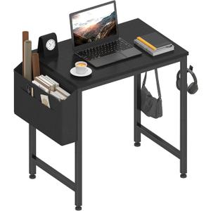 Lufeiya Small Desk for Small Spaces, 24 Inch Kids Girls Study Writing Mini Desks for Bedroom, Simple Modern Laptop PC Little Side Table with Storage Bag Headphone Hooks, Black, 23.6