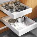 2 Pack Expandable (9"-14") Pull Out Cabinet Organizer 21" Deep With Raising Pad for Framed Cabinets,Upgrade 3 Slide Rails Slide Out Drawers,No Drill Roll Out Shelves Adhesive,White