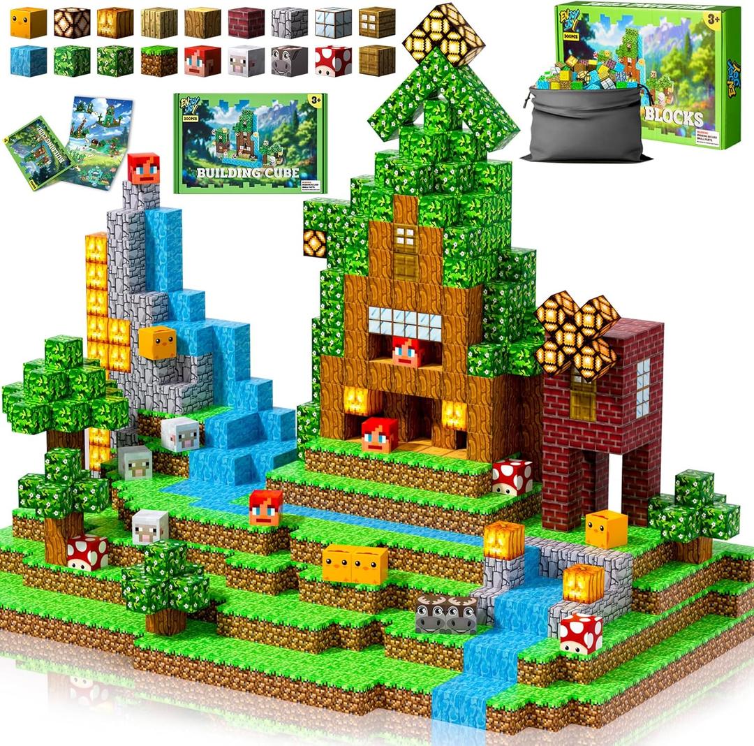 Enjoyjoy 300 PCS Magnetic Blocks -Magnetic Building Blocks Montessori Stacking Construction Sensory Toys Magnets Cubes for STEM Magnetic Blocks for Kids Ages 4-8 Boys Girls Christmas Birthday Gifts