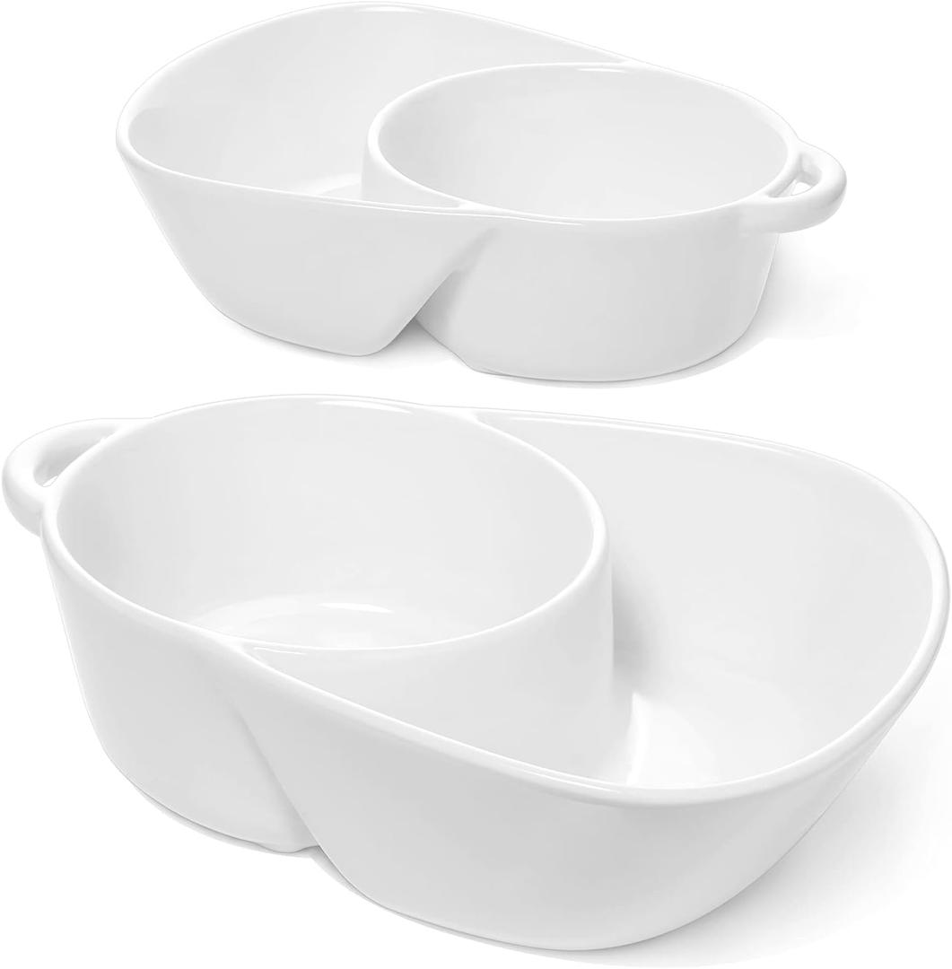 LE TAUCI Chip and Dip Bowls, Anti-Soggy Cereal Bowl, Soup and Side/Cracker Bowls Sets for Breakfast, Soup and Sandwich, Bread Dipping Bowls, Set of 2, White