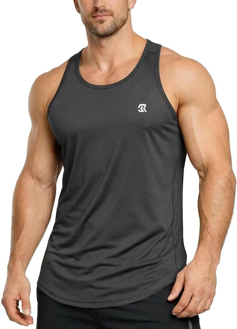 Rane Sports Mens Workout Tank Tops Quick Dry Shirts Muscle Sleeveless Shirts Gym Athletic Running Summer Beach Swim Shirt (Gray, XL)