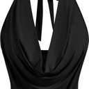 SOLY HUX Women's Halter Draped Front Tank Top Sexy Backless Going Out Crop Vest Tops (Black, L)