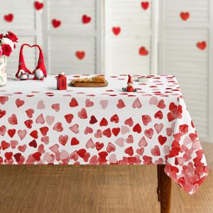 Horaldaily Valentine Tablecloth 60x84 Inch Rectangle, Red Love Hearts Washable Table Cover for Party Picnic Dinner Decor
