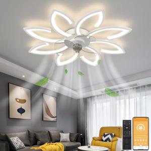 LENIVER 35.5" Ceiling Fan with Lights Remote Control, Modern Low Profile Flush Mount Ceiling Fan with Lights, Dimmable Ceiling Fans 3 Color 6 Speed for Bedroom Living Dining Room Kitchen - White