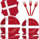 Denmark Flag Theme Tableware, Denmark Party Supplies, Paper Plate, Napkin, Fork, Danish Flag Party Supplies for Constitution Day, National Celebrations, or Themed Events, Serve 24