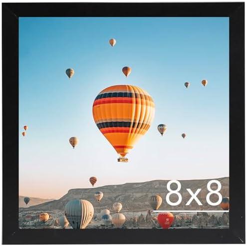 JCJMY 8x8 Picture Frame Black for Wall Hanging or Tabletop, Wall Mounting Horizontally or Vertically, 8 x 8 Square Wall Gallery Poster Photo Frame with Shatter Resistant Plexiglass, Black