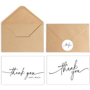 SPIRITDUST 52-pack Thank You Cards Bulk with Kraft Envelopes & Matching Stickers, 3.5x5 Inches, Minimalist Design | Perfect for Business, Weddings, Baby & Bridal Showers, Graduations & Funerals (Pack of 2)