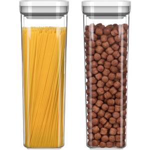 MR.SIGA 2 Pack Airtight Food Storage Container Set, BPA Free Kitchen Pantry Organization Canisters, One-handed Airtight Cereal Spaghetti Storage Containers, 2.1 L / 72oz, White