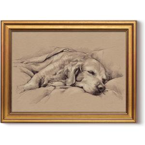 InSimSea Gold Framed Canvas Prints Wall Art, Vintage Dog Decor, Sketch Dog Sleep Paintings Farmhouse Wall Decor Aesthetic, Antique Minimalist Pictures for Bedroom Living Room Shelf, 12x16inch