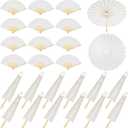 Paterr 24 Pcs 33'' Paper Umbrellas 8'' Paper Fans Decorative Chinese Japanese Parasol DIY Painting Crafts for Wedding Bridal Party Favor Photography Prop, White