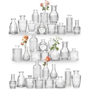 Mini Bud Vases Set of 32 As Wedding Centerpieces for Tables,Clear Bud Vases for Flowers,Small Flower Vases Suitable for Birthday Party,Anniversary,Wedding Reception,Baby Shower (Clear, 32PCS)
