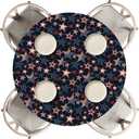 Horaldaily 4th of July Fitted Tablecloth 45"-56" Round, Wooden Vintage Rustic Dark Blue Patriotic Washable Table Cover Elastic Edged for Dinning, Picnic, Camping, Banquet