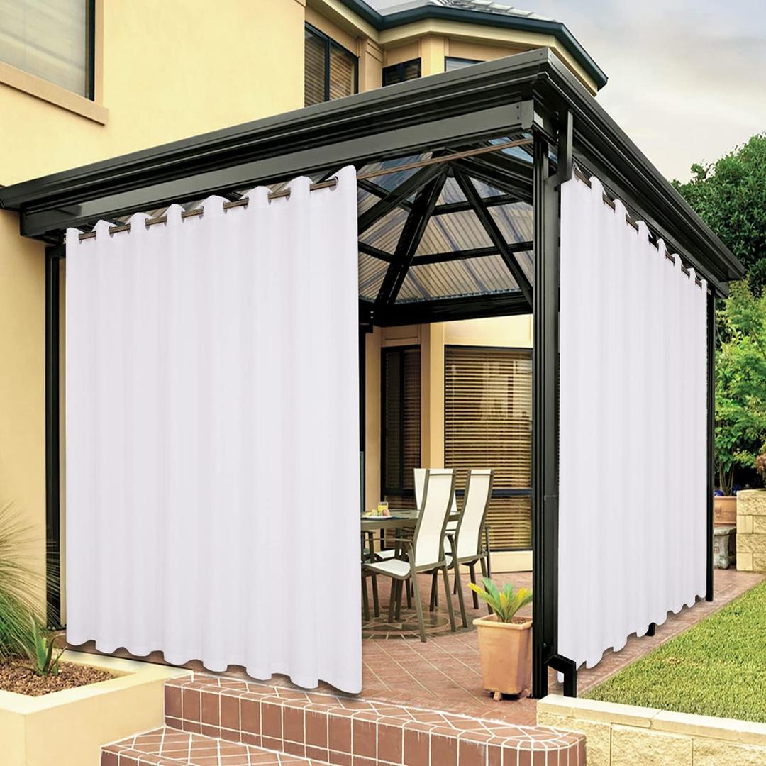 BONZER Outdoor Curtains for Patio Waterproof Thick Privacy Wide Grommet Light Filtering Outside Curtains for Porch Pergola Gazebo Deck, 1 Panel, 110W x 95L inch, White