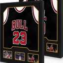 Jersey Frame Display Case 2 Pack, Large Wooden Sport Jersey Shadow Box Frame with Mats and Real Tempered Glass Cover for Football Hockey Baseball Basketball Soccer Shirt,Black