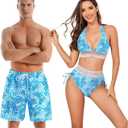 Couples Matching Swimwear Swimsuit,Women Two Piece Bathing Suit Bikini Set Mens Swimtrunks Couples Sold indivually (XX-Large, Blue)