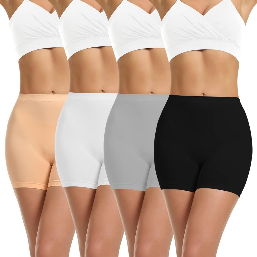 LALESTE Slip Shorts Womens Under Dress Seamless Smooth Anti Chafing Bike Shorts Boy Shorts Underwear Boxer Briefs (Black+nude+white+grey, Large)