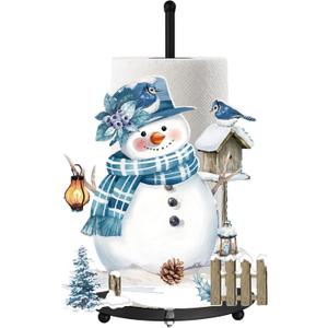 MorningRo Winter Paper Towel Holder Snowman Countertop Kitchen Decor and Accessories Winter Paper Towel Rack Black Metal Farmhouse Large Tissue Stand Gift for Home Bathroom 3D Hand Painting Pattern