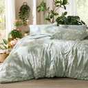 Bedsure Queen Comforter Set - 7 Pieces Floral Sage Green GentleSoft Bedding Sets, Queen Bed in a Bag with Botanical Flowers Winter Comforter, Sheets, Pillowcases & Shams