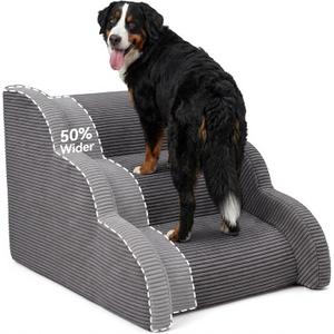 Large Dog Stairs with Handrail, Extra Wide Dog Steps for High Bed & Couch, Grey, Size: 20'' *33''*18''