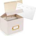 Beautiful Linen Recipe Box Set - Incl. 50x 4x6 inch Recipe Cards and Matching Dividers to Easily Organize Up to 250 Recipes - A Sturdy Card Holder And Great Gift that Perfectly Fits into Any Kitchen (Ivory)