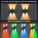Solar Fence Lights,6Pack Solar Lights Outdoor Warm White + RGB Up & Down Waterproof 100 Lumens Dusk to Dawn Large Solar Wall Lights for Backyard/Pool/Railing/Patio/Porch/Step/Wall
